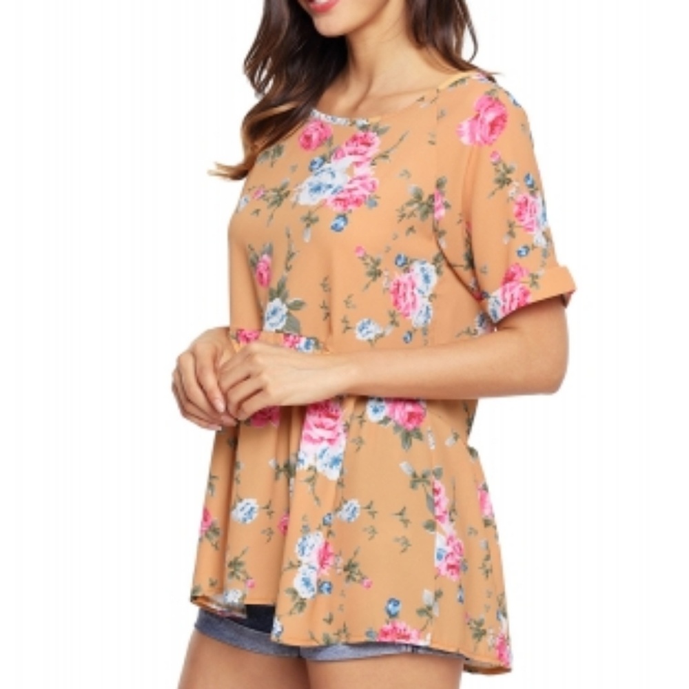 Yellow Lace-up Back Floral Ruffle Top - Picture 2 of 5